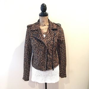 Bebe Brown Leopard Moto Style Jacket NWT